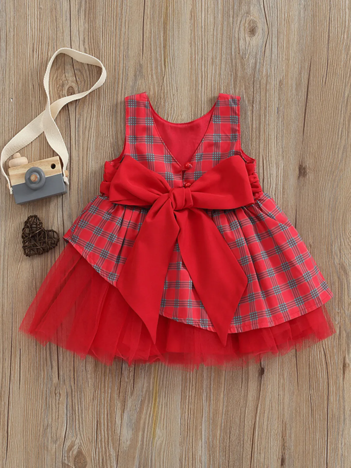 Perfect Choice Christmas Plaid Layered Tulle Dress