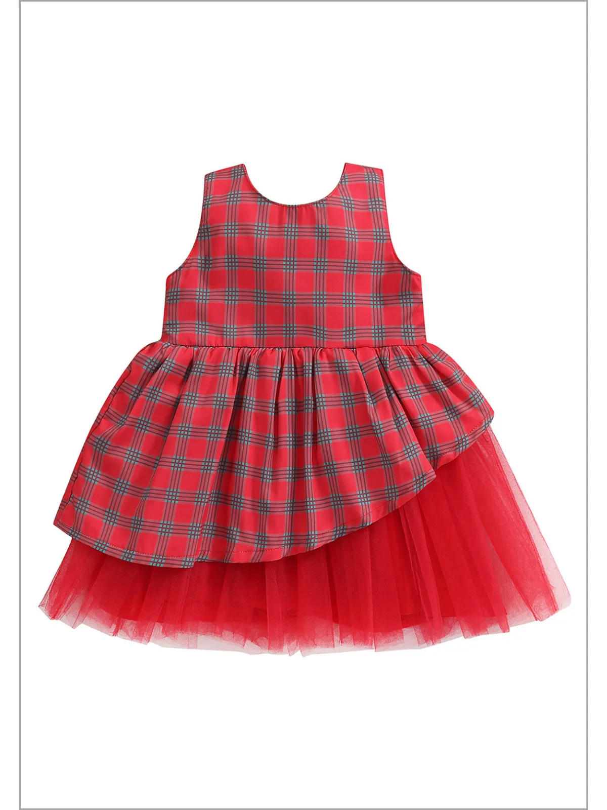 Perfect Choice Christmas Plaid Layered Tulle Dress