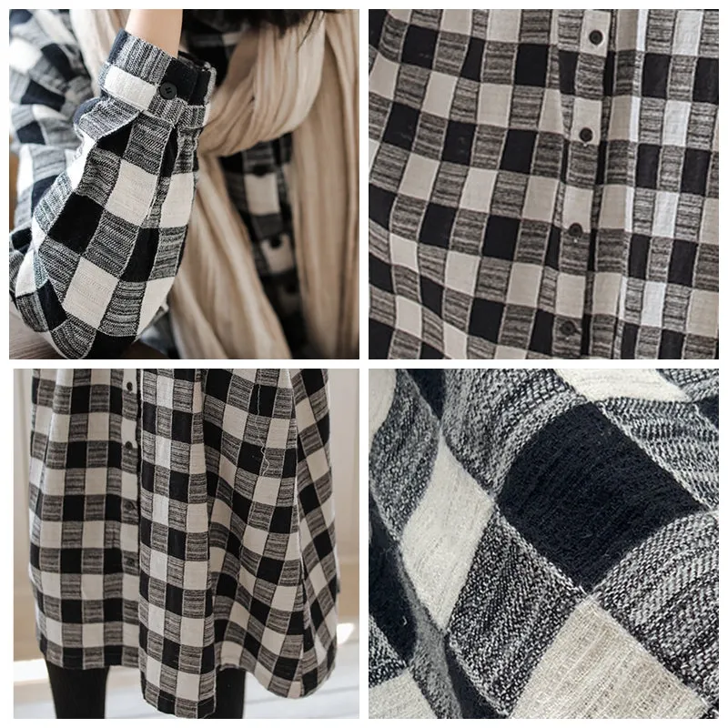 Plaid Long Shirt Dress For Women Q91009