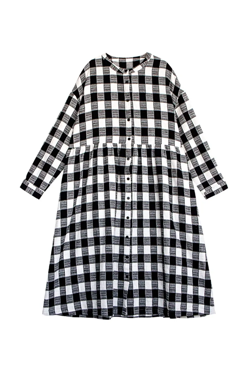 Plaid Long Shirt Dress For Women Q91009