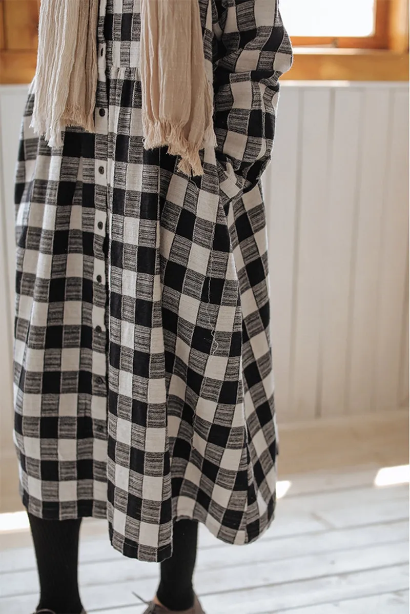 Plaid Long Shirt Dress For Women Q91009