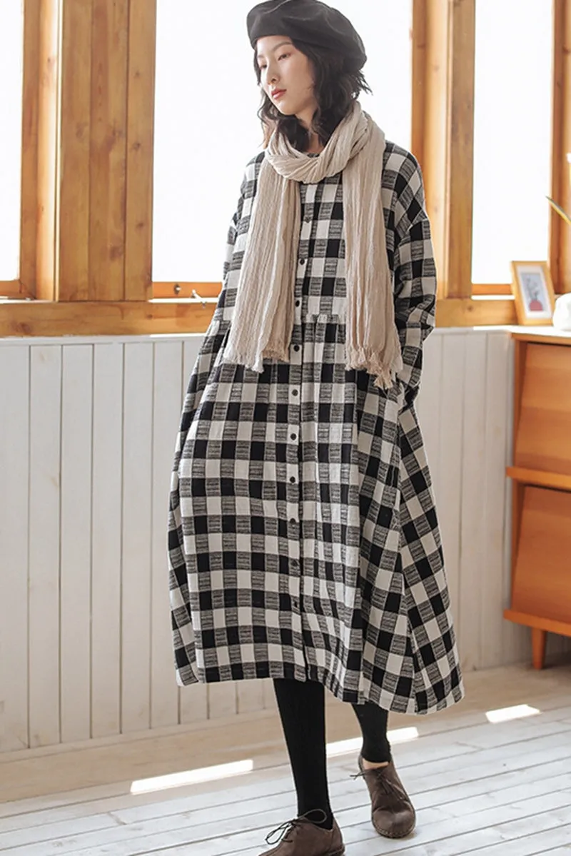 Plaid Long Shirt Dress For Women Q91009