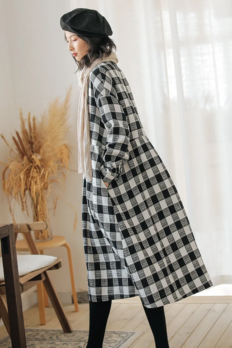 Plaid Long Shirt Dress For Women Q91009