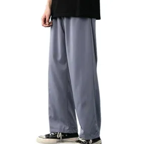 Plus Size Solid Color Men Pants Ankle-Length Lightweight Straight Wide Leg Oversize Pants Sweatpants Soft Summer Sports New2021