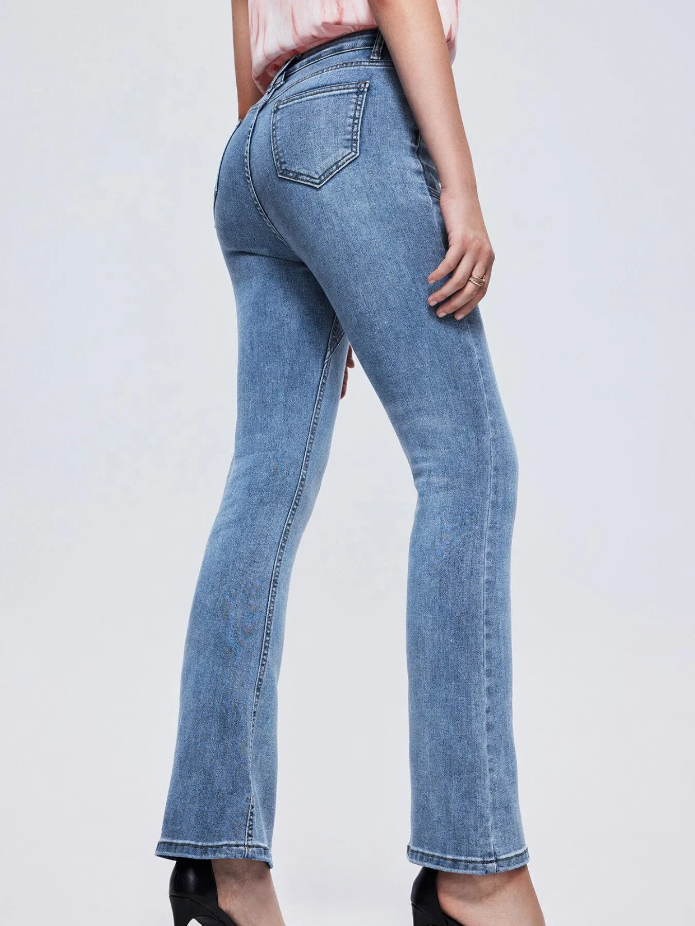 Pocket Button Slim Flare Leg Jeans