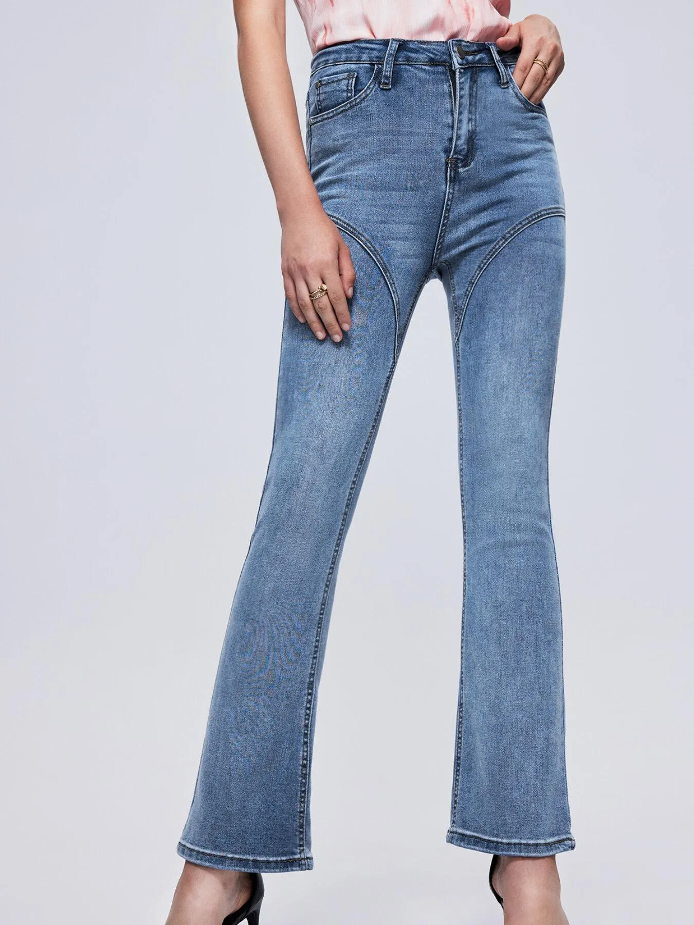 Pocket Button Slim Flare Leg Jeans