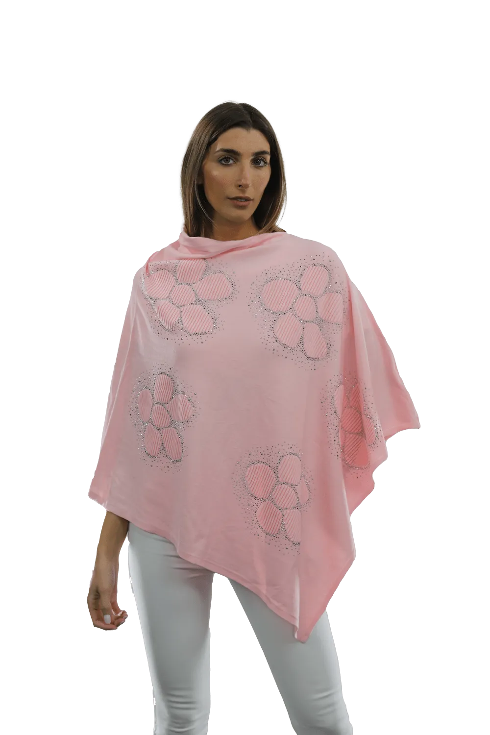 Poncho with Embellished Floral Print