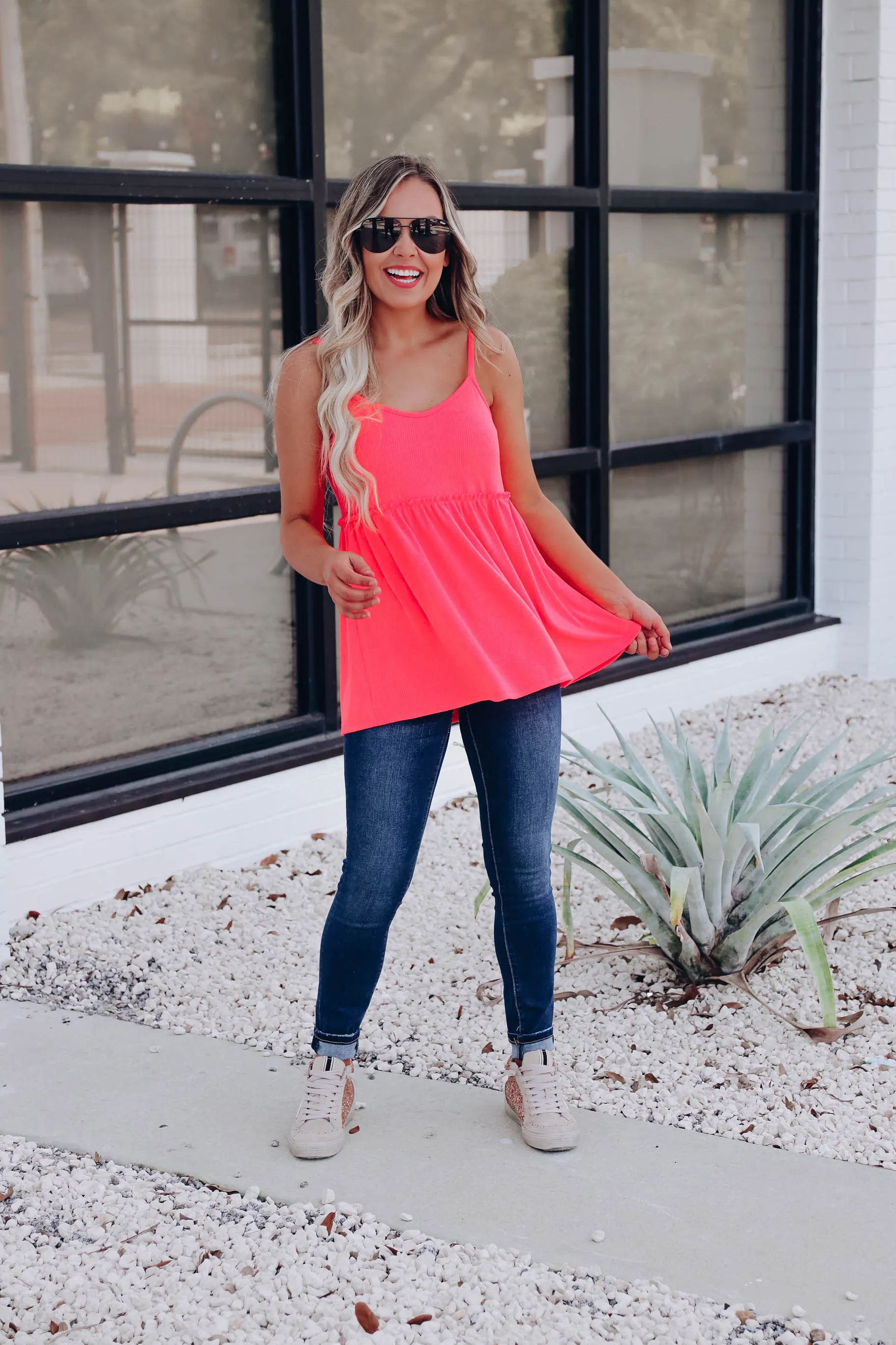 Pop Of Neon Baby Doll Tank - Pink