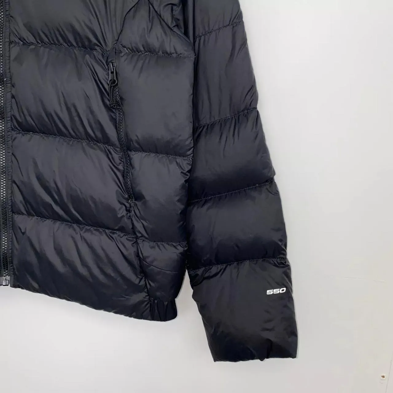 Preowned The North Face Womens 550 Down Nuptse Puffer Jacket Size L Black TNF Midweight