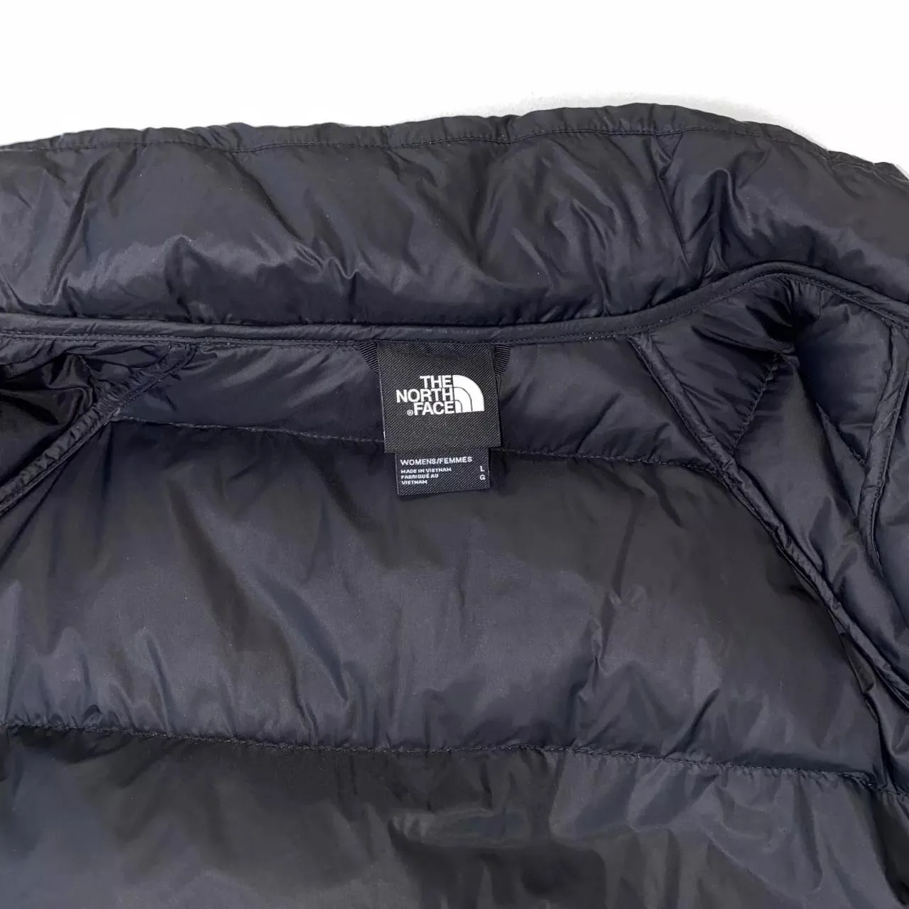 Preowned The North Face Womens 550 Down Nuptse Puffer Jacket Size L Black TNF Midweight