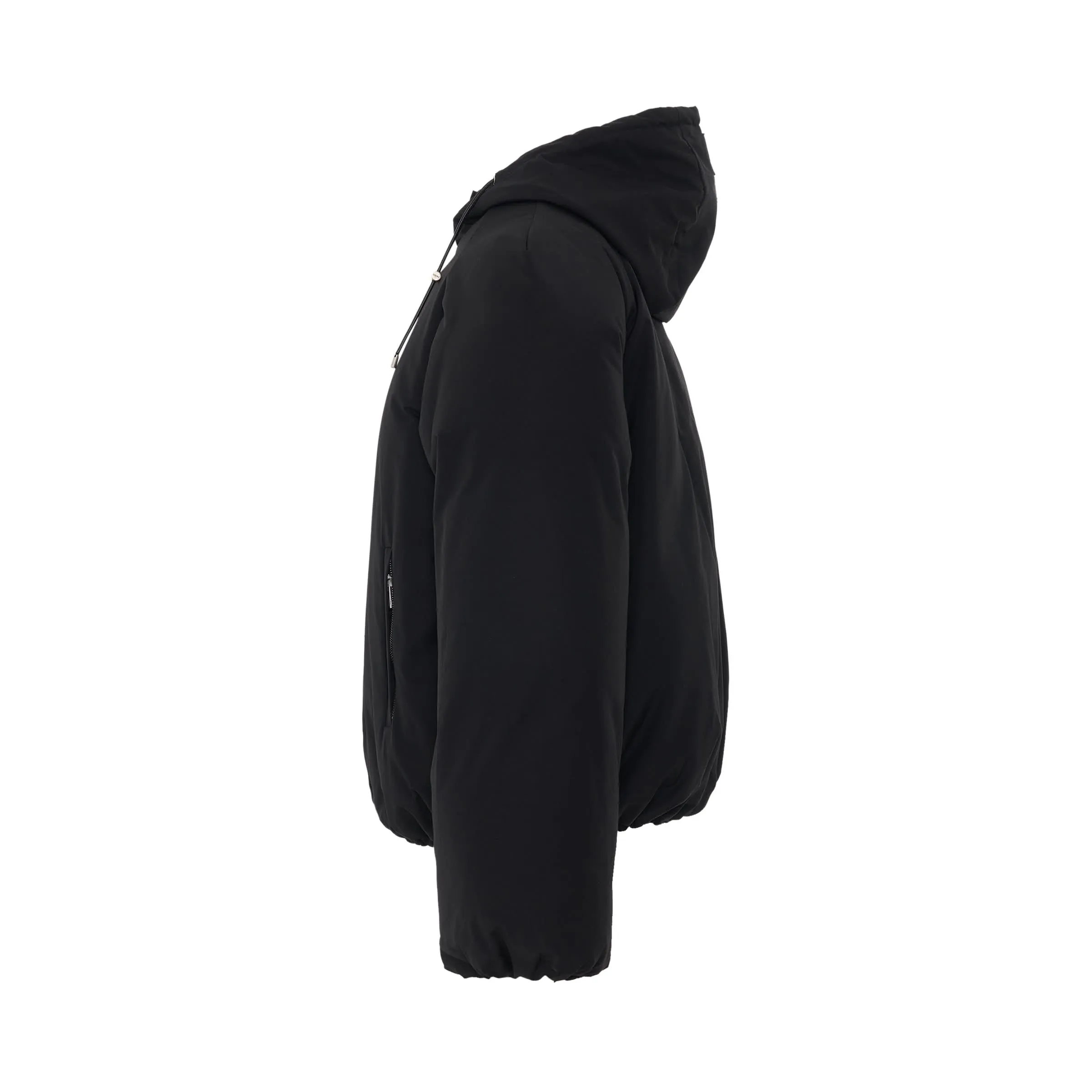 Puffer Hooded Bomber Jacket in Black