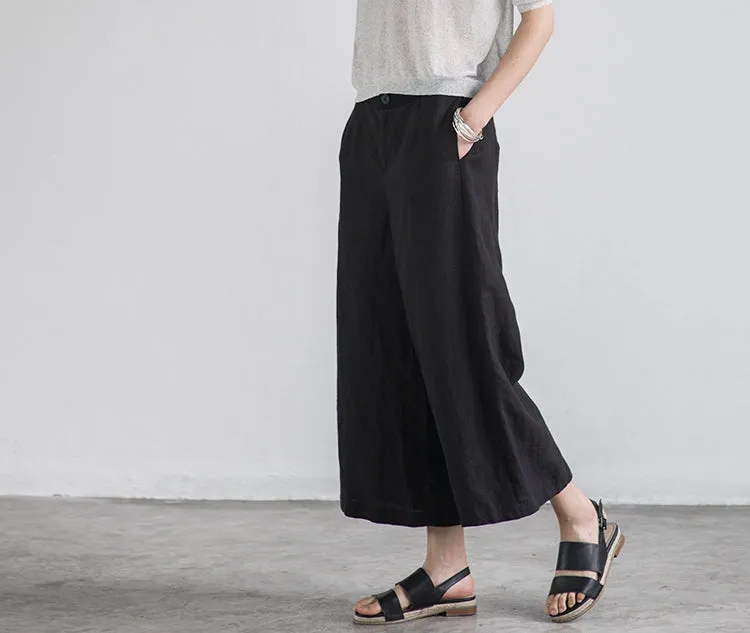 Pure Color Linen Trousers White Women Slacks Pants