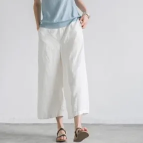 Pure Color Linen Trousers White Women Slacks Pants