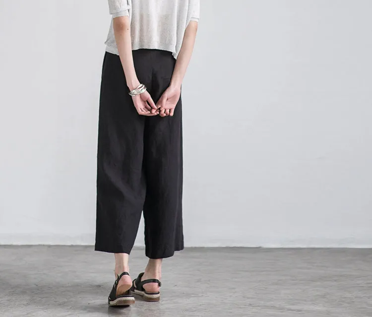 Pure Color Linen Trousers White Women Slacks Pants