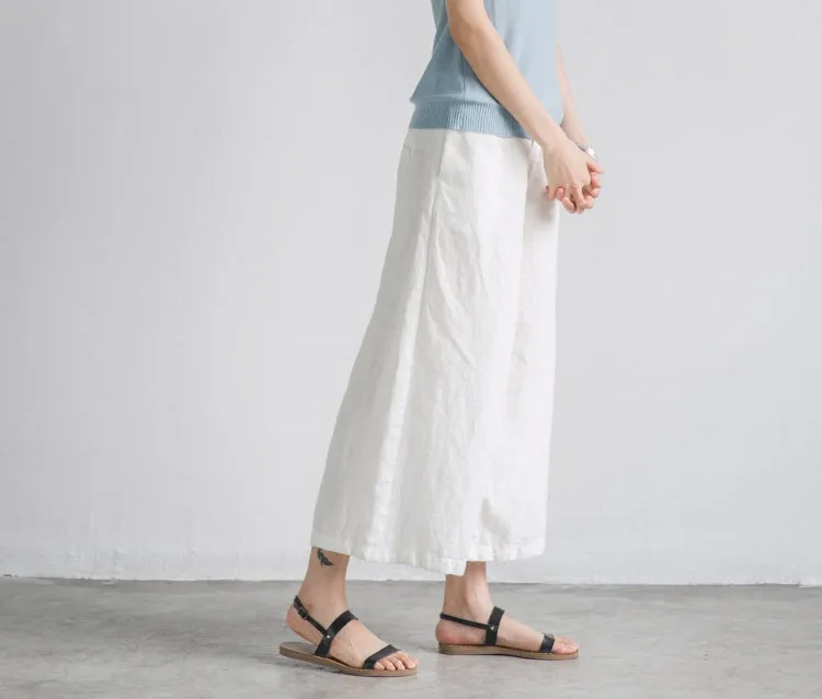 Pure Color Linen Trousers White Women Slacks Pants