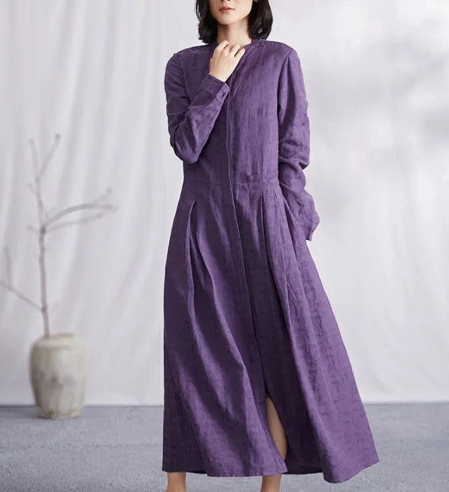 Purple Jacquard Autumn linen Women Dresses Casual Women Dress SSM97215