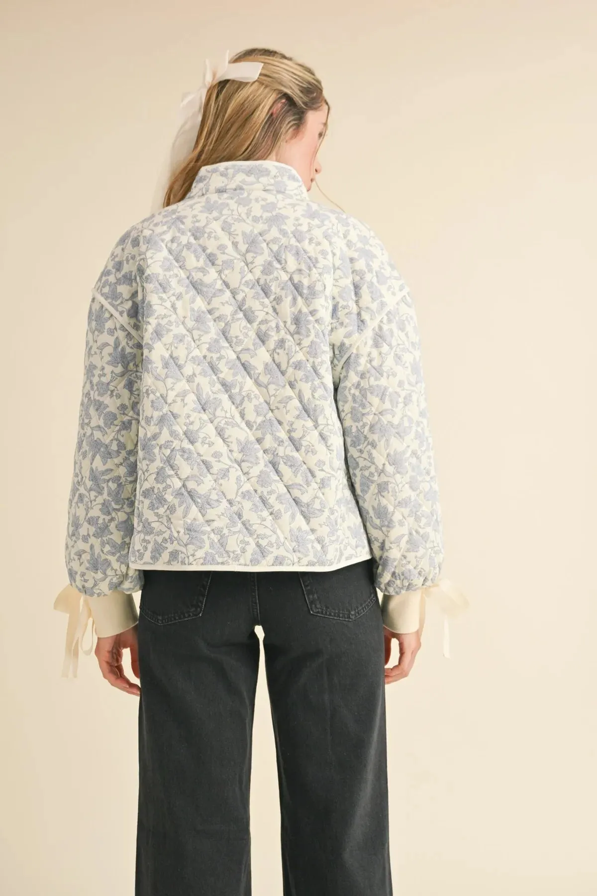 Quilted Jacket- Ivory & Blue Floral