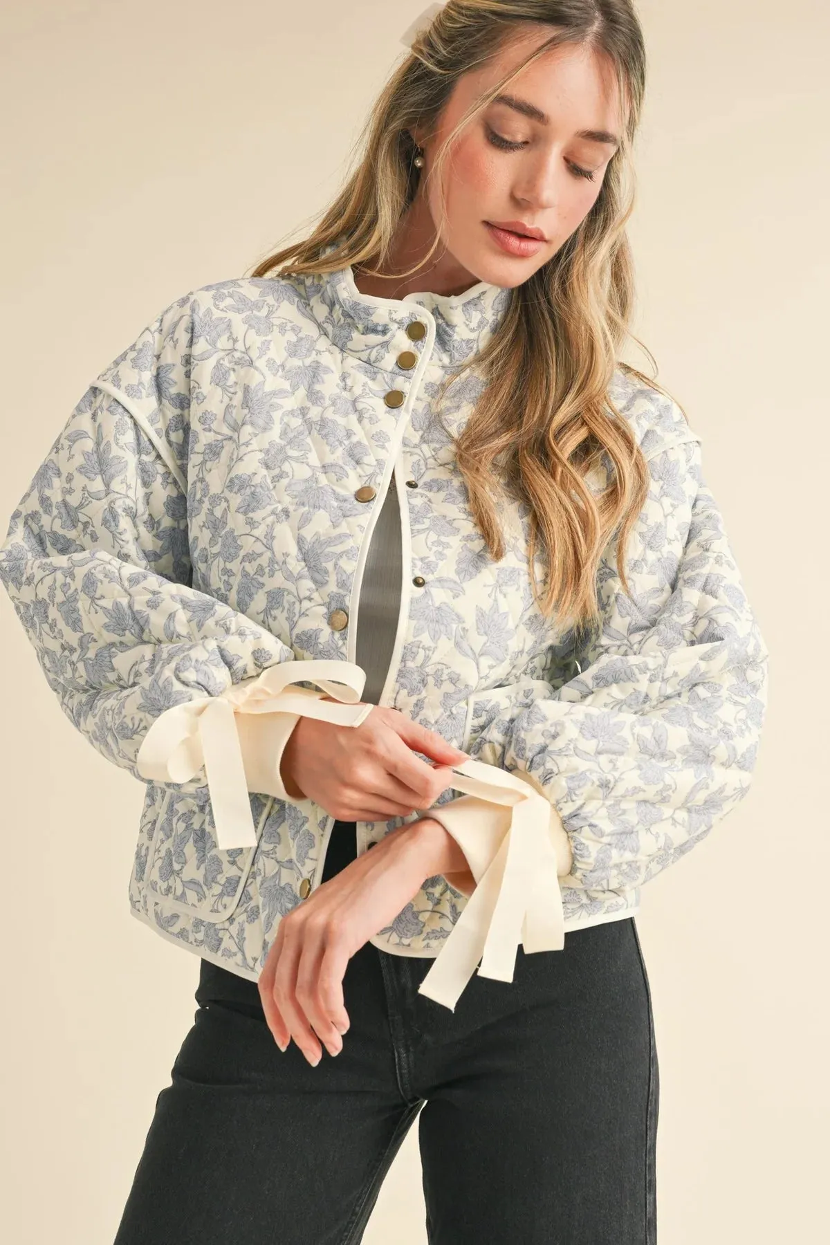 Quilted Jacket- Ivory & Blue Floral