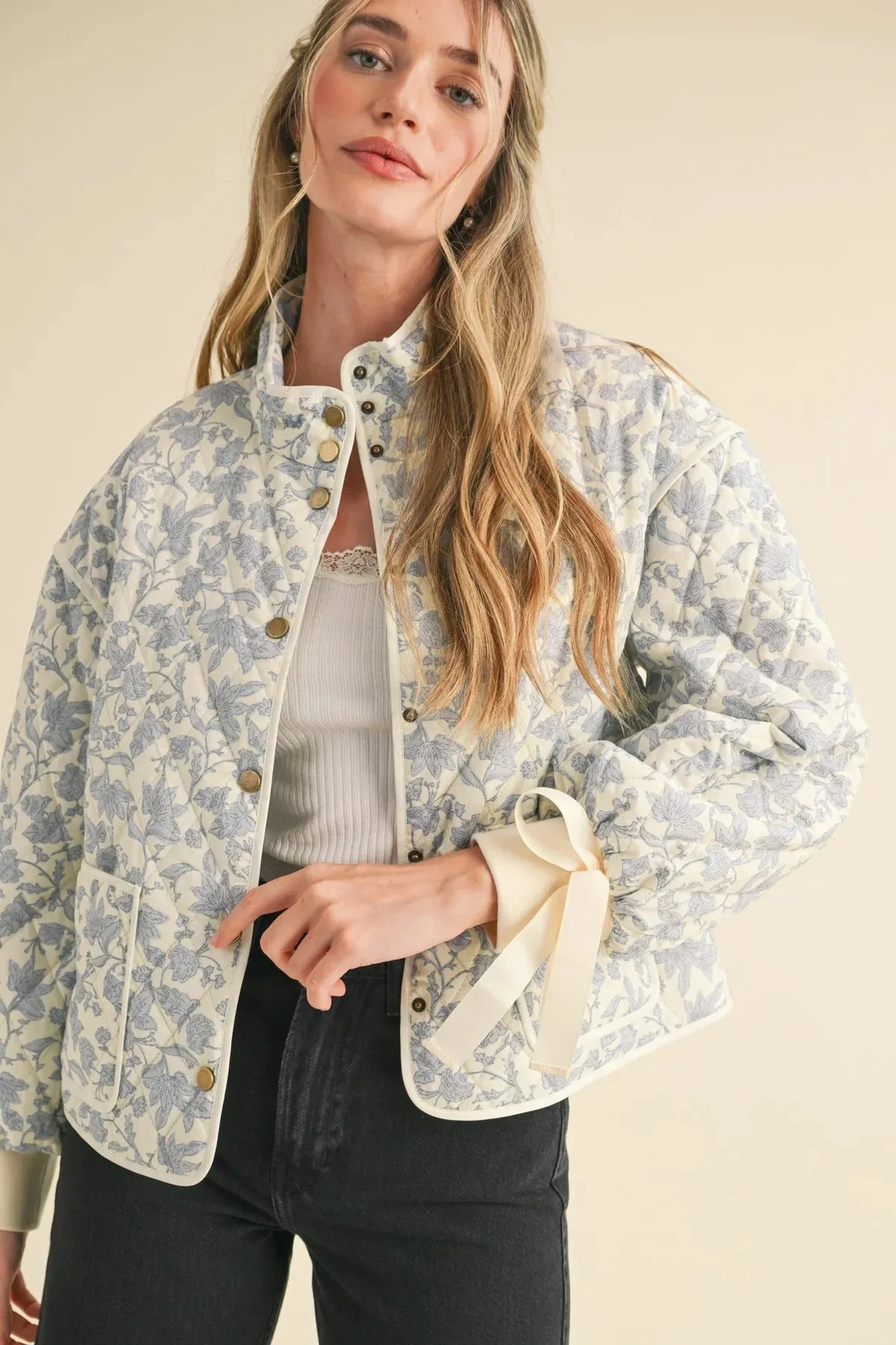 Quilted Jacket- Ivory & Blue Floral