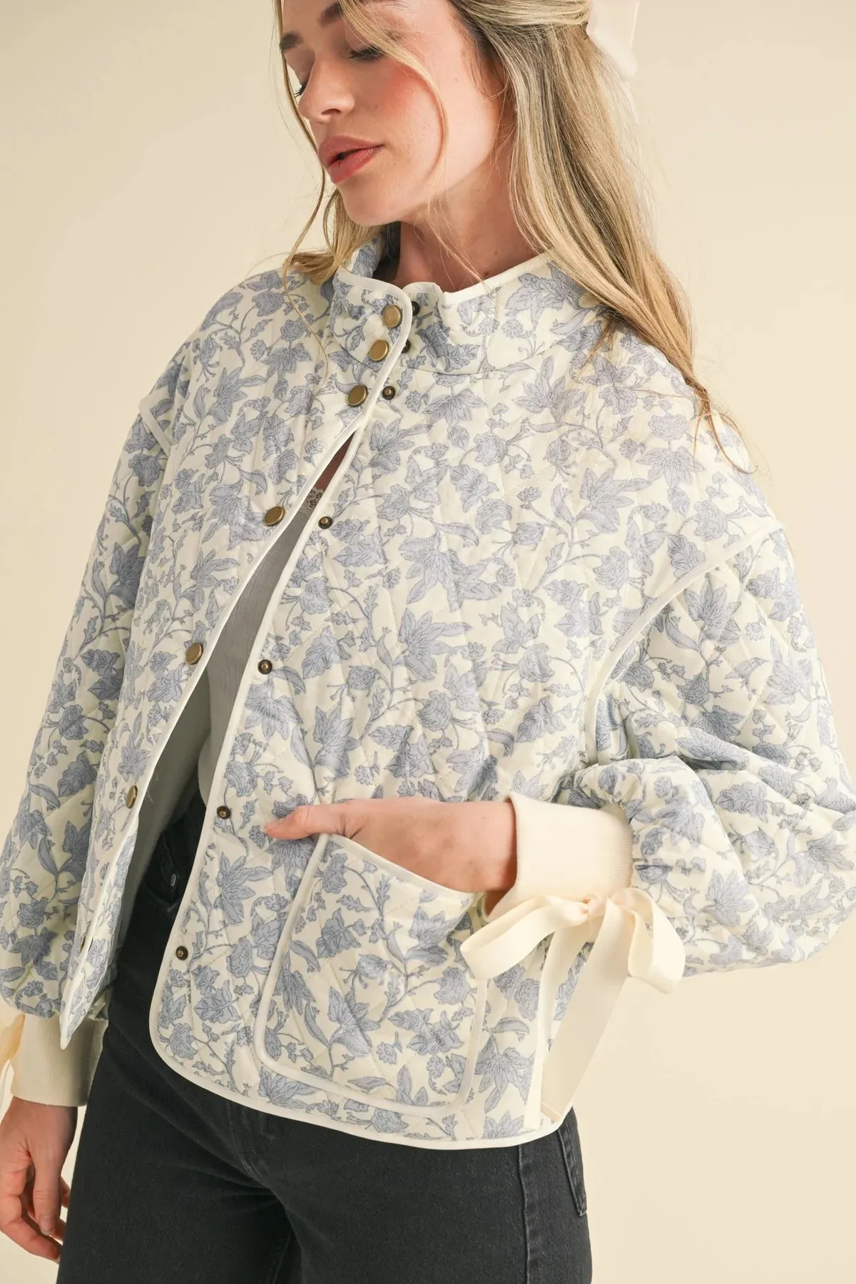 Quilted Jacket- Ivory & Blue Floral