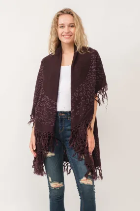 RAJ MAE SPOTTED LEO BORDER PONCHO COFFEE