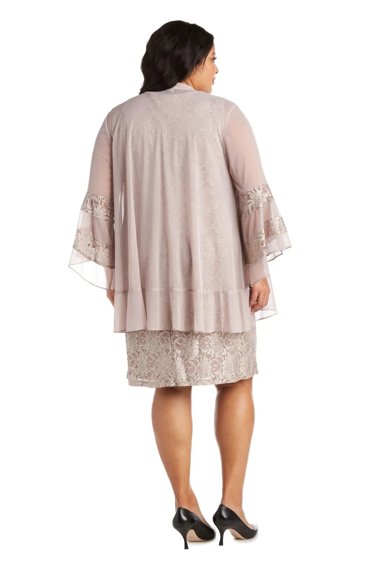 R&M Richards Women's Plus Size 2 Piece Bell Sleeve Chiffon Jacket Dress - Mother of The Bride Dress