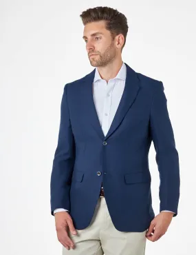 RAY - Tailored Fit Navy Herringbone Linen Suit Jacket