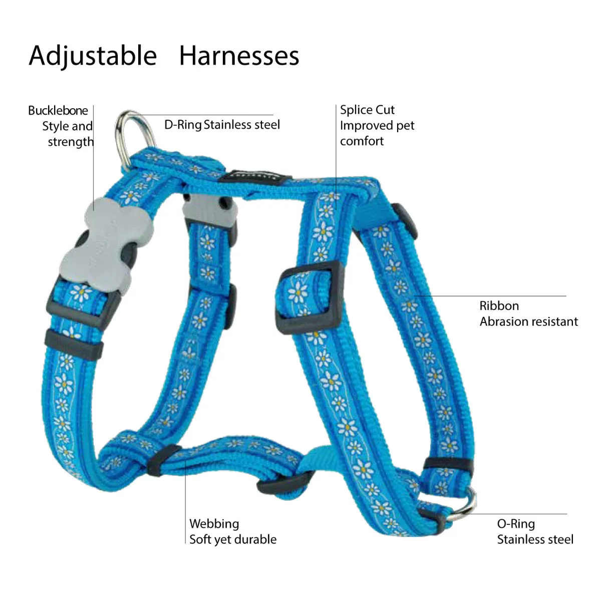 Reflective Bones Turquoise Dog Harness