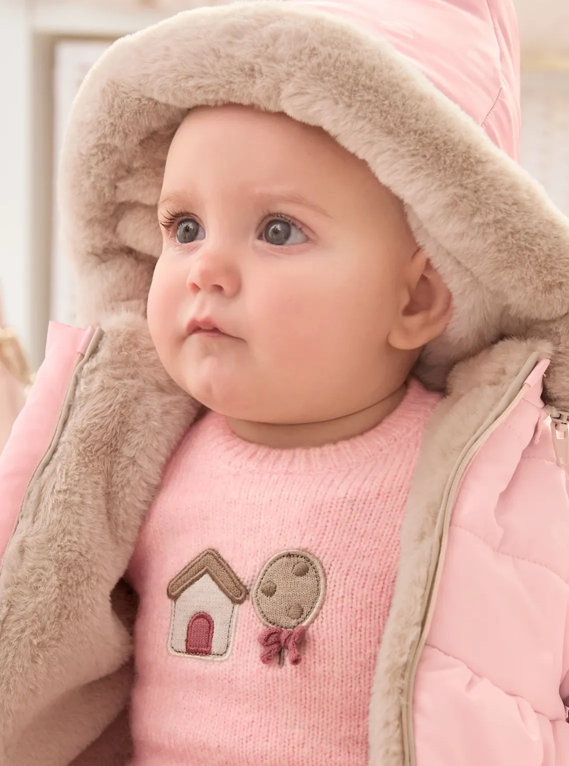 Reversible puffer jacket recycled fibers newborn baby