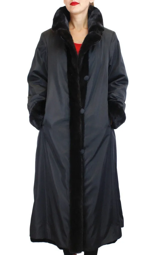 REVERSIBLE SHEARED & UNSHEARED FULLY LET OUT FEMALE MINK FUR LONG COAT