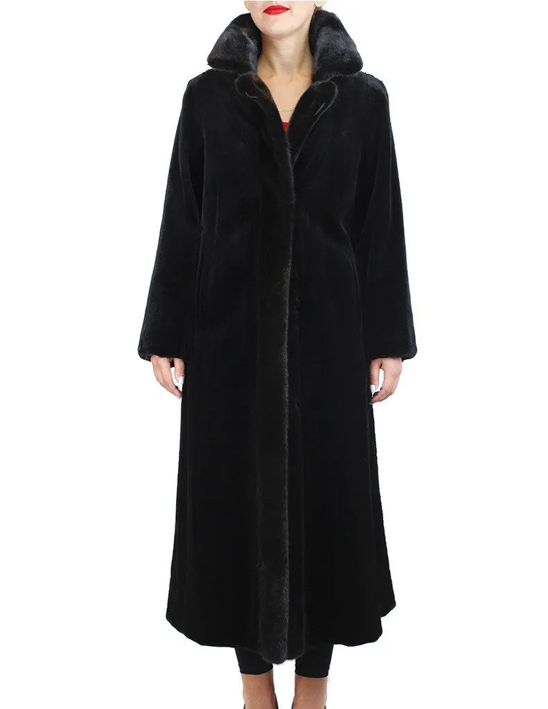 REVERSIBLE SHEARED & UNSHEARED FULLY LET OUT FEMALE MINK FUR LONG COAT