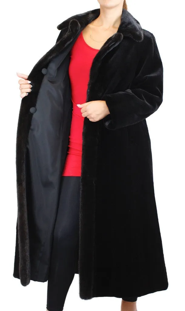 REVERSIBLE SHEARED & UNSHEARED FULLY LET OUT FEMALE MINK FUR LONG COAT