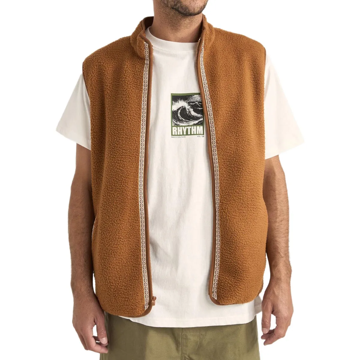 Rhythm Marco Sherpa Vest Jacket - Tobacco