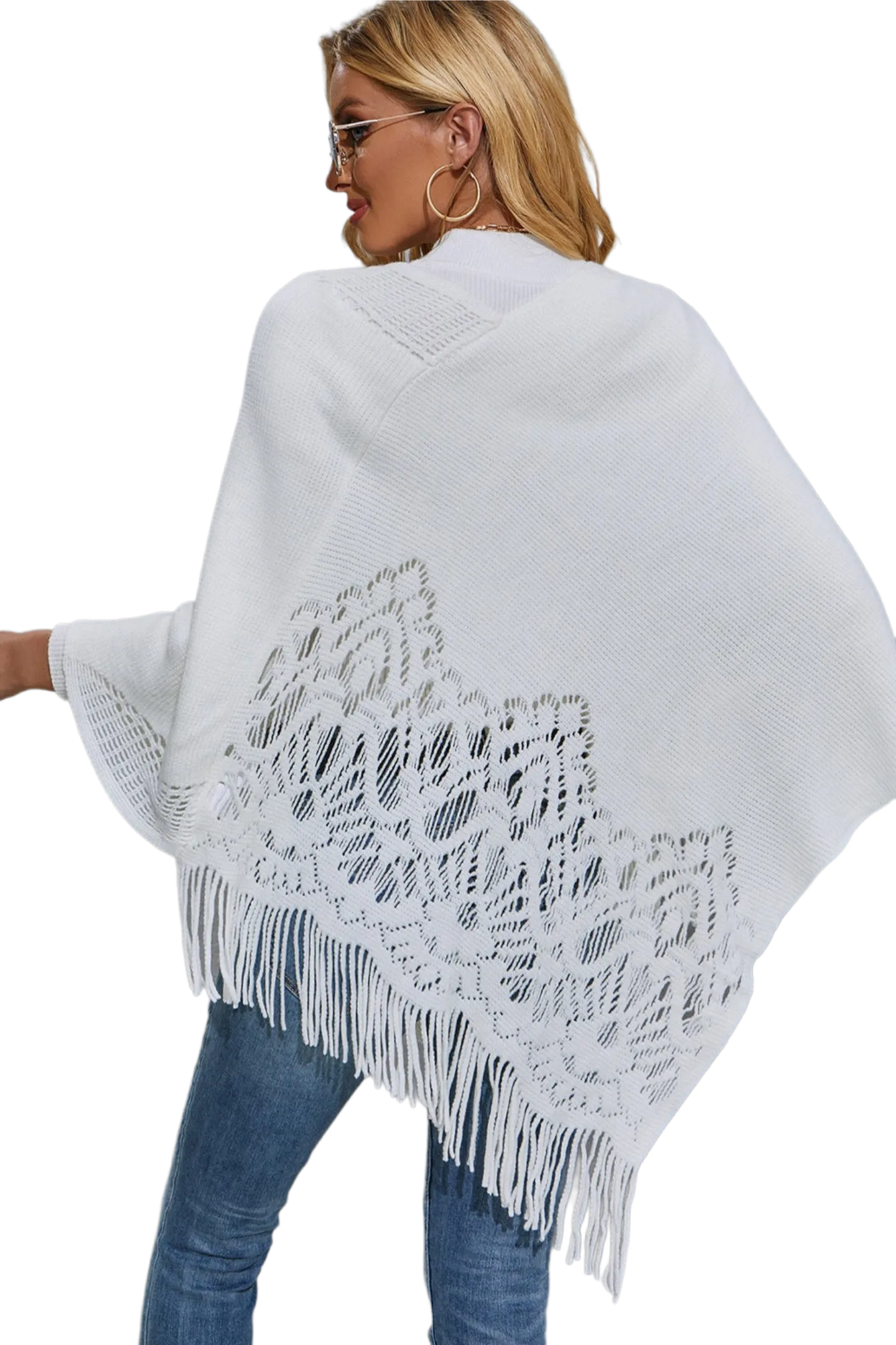 Round Neck Fringe Detail Poncho