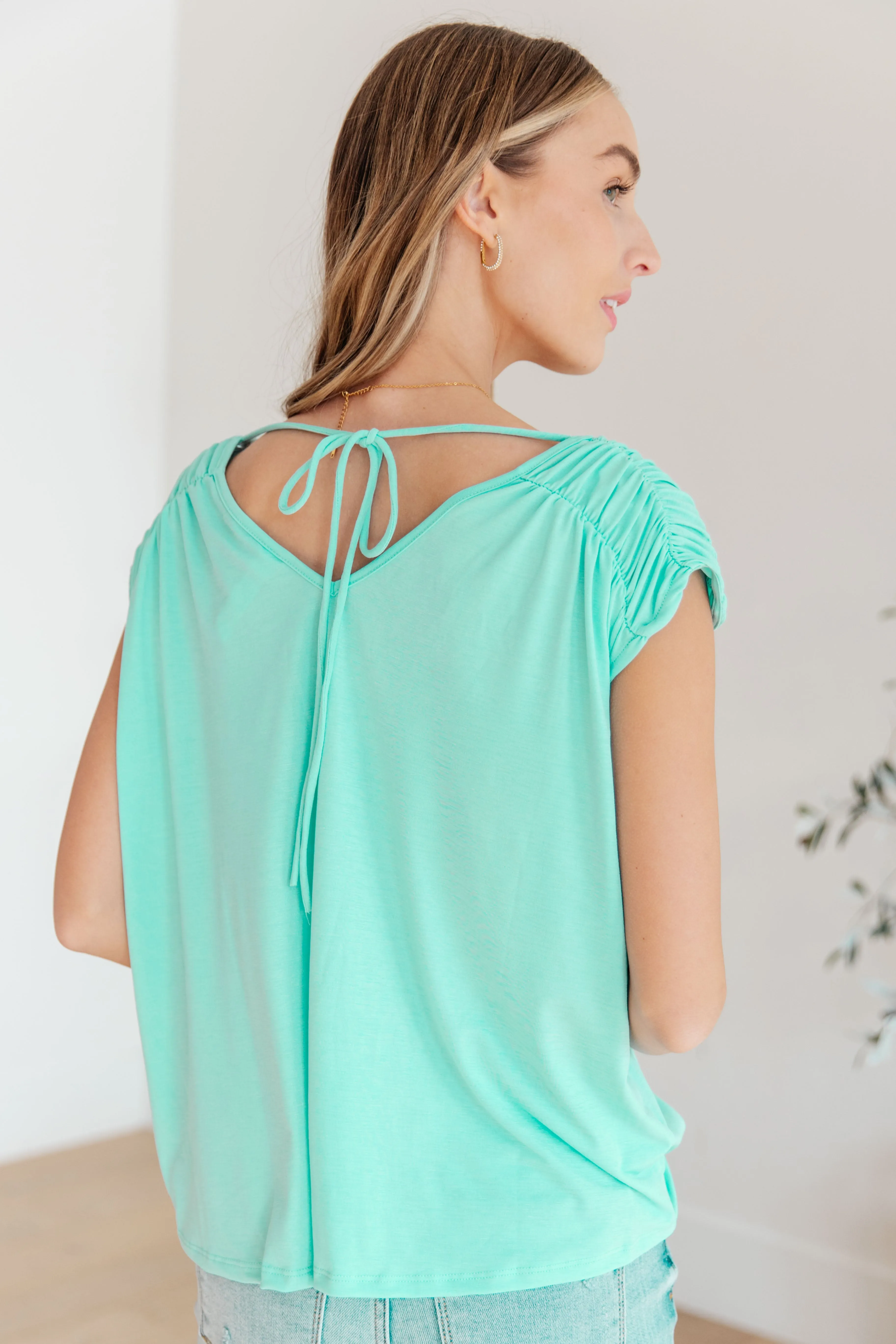 Ruched Cap Sleeve Top in Neon Blue - Dear Scarlett