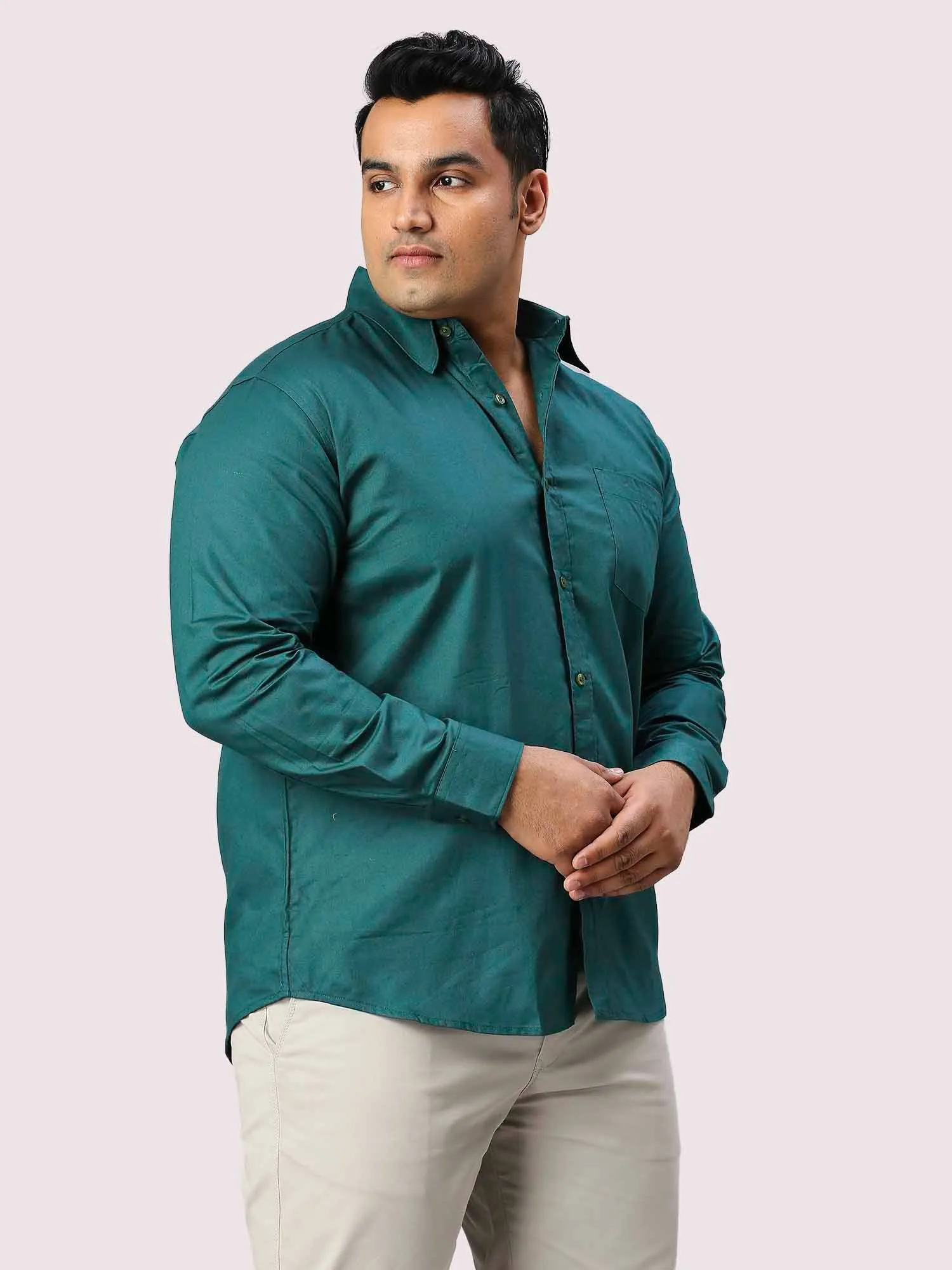 Sacramento Green Pure Cotton Shirt Men's Plus Size