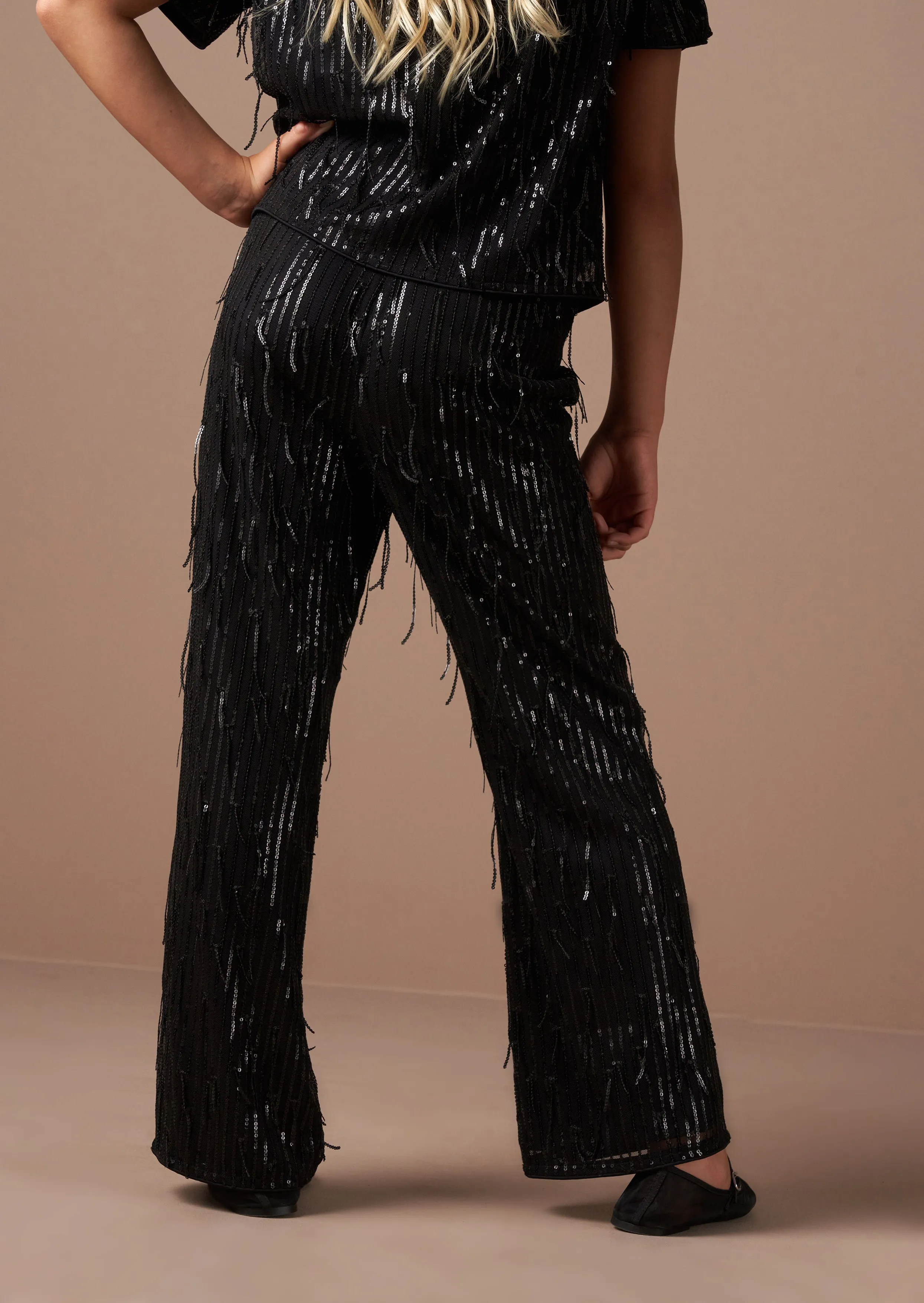 Sadie Black Tassel Sequin Trousers