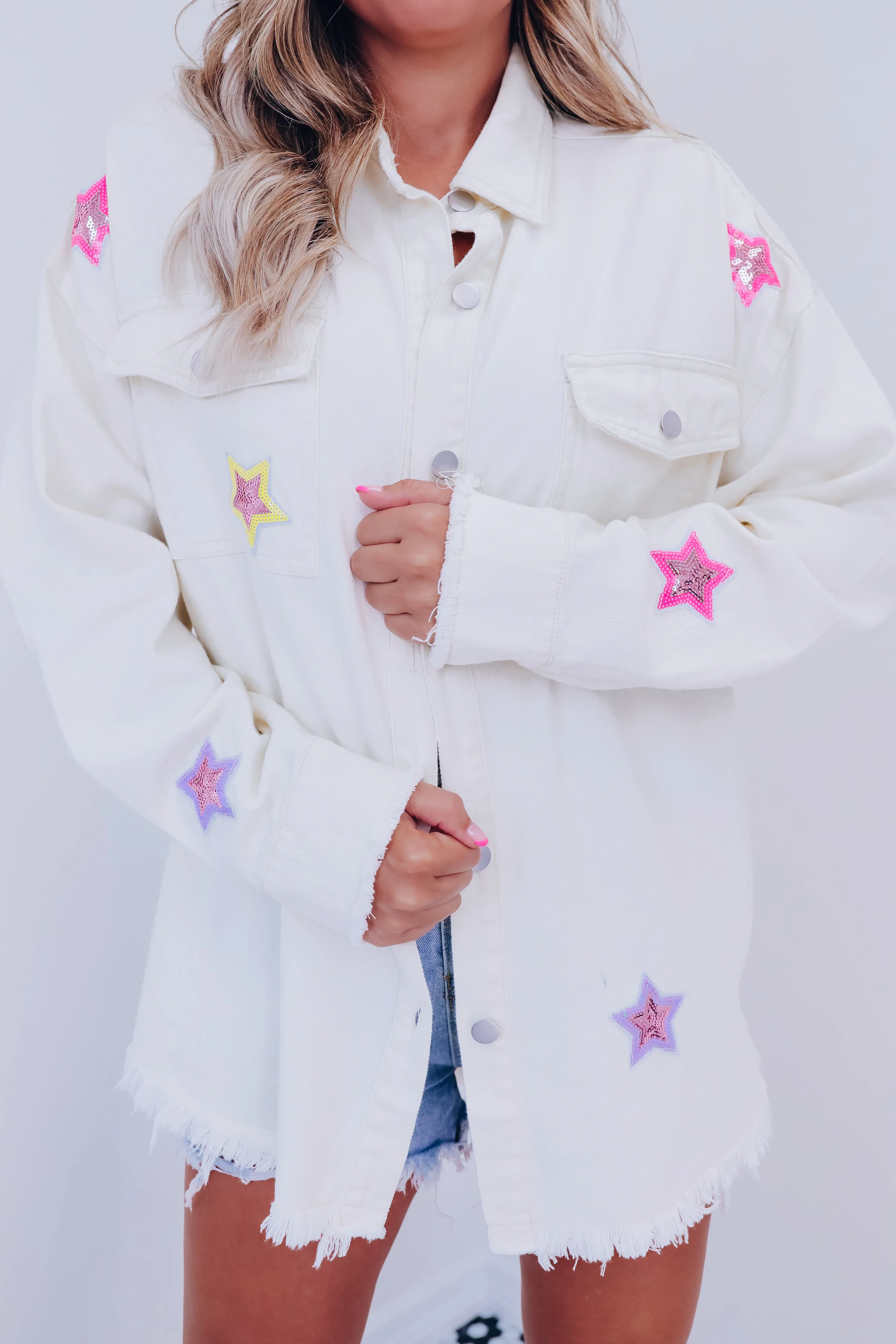 Sammi Star Sequin Shacket - Ivory