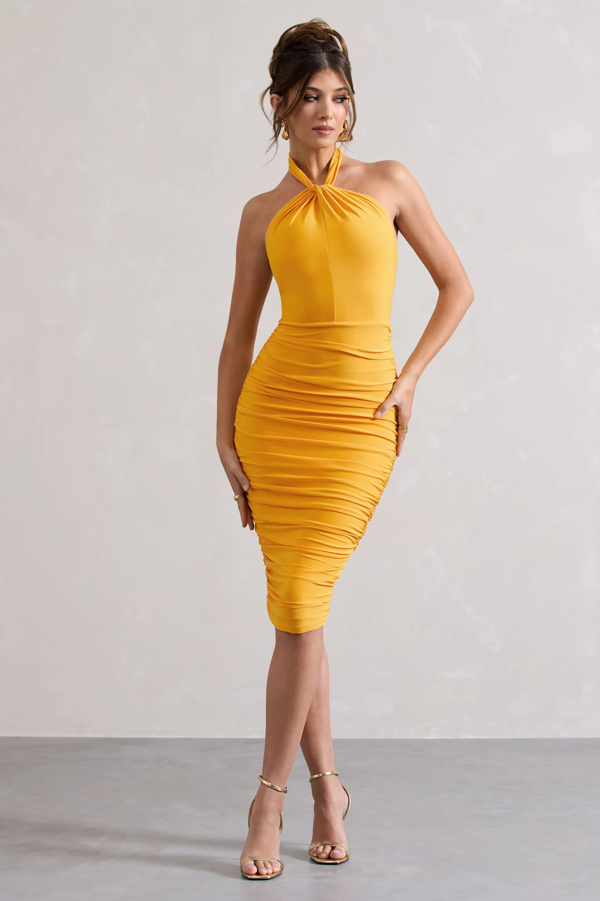 Serendipity | Mango Halter Neck Knot Midi Dress