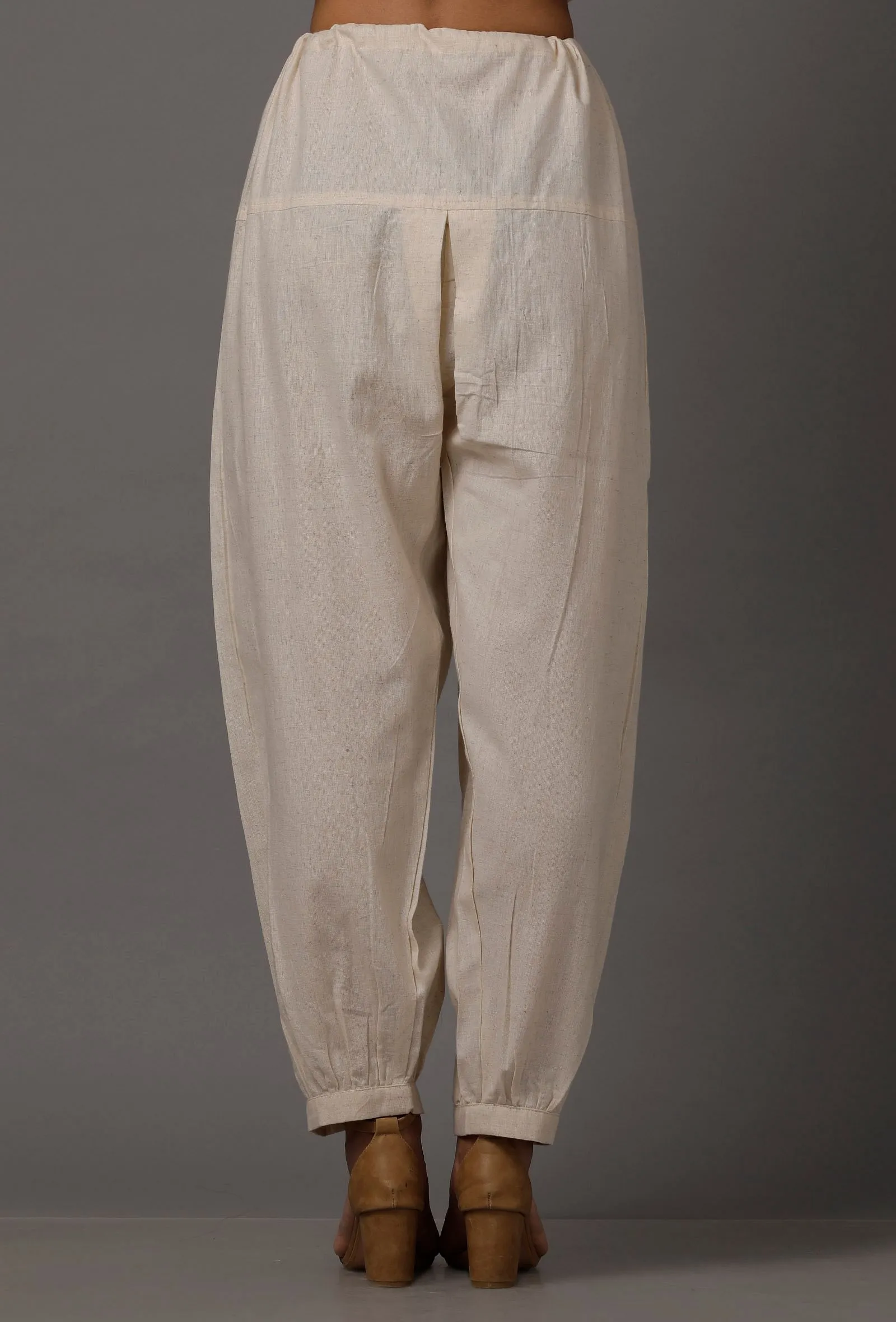 Set of 2: White Pure Woven Cotton Kurta and Pants