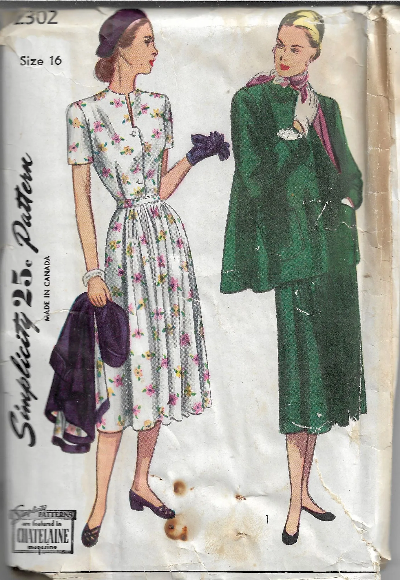 Simplicity 2302 Maternity Shirtwaist Dress Jacket Vintage Sewing Pattern 1940s