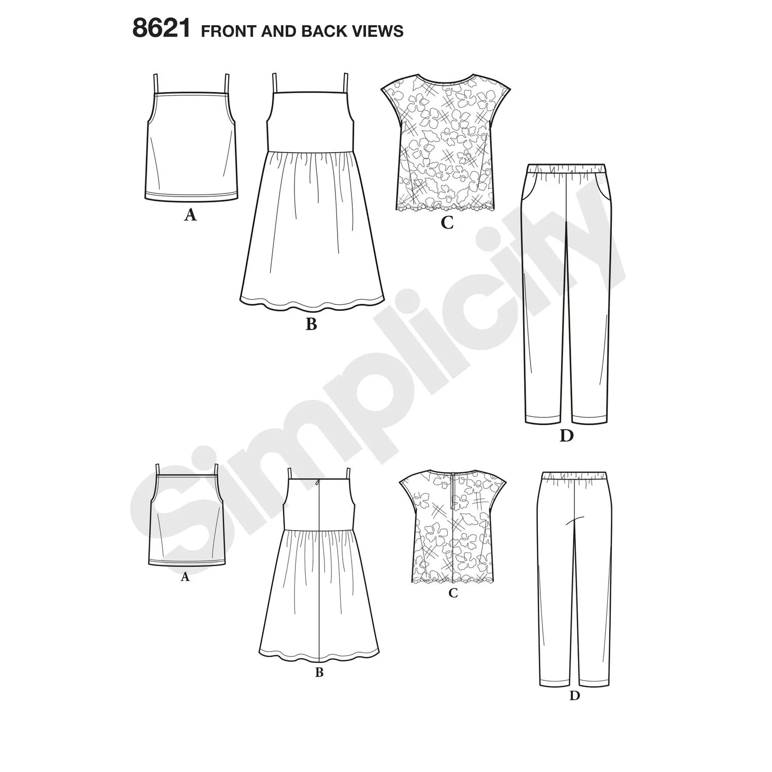 Simplicity Pattern S8621 Child's / Girls' Dress, Top, Pants & Camisole