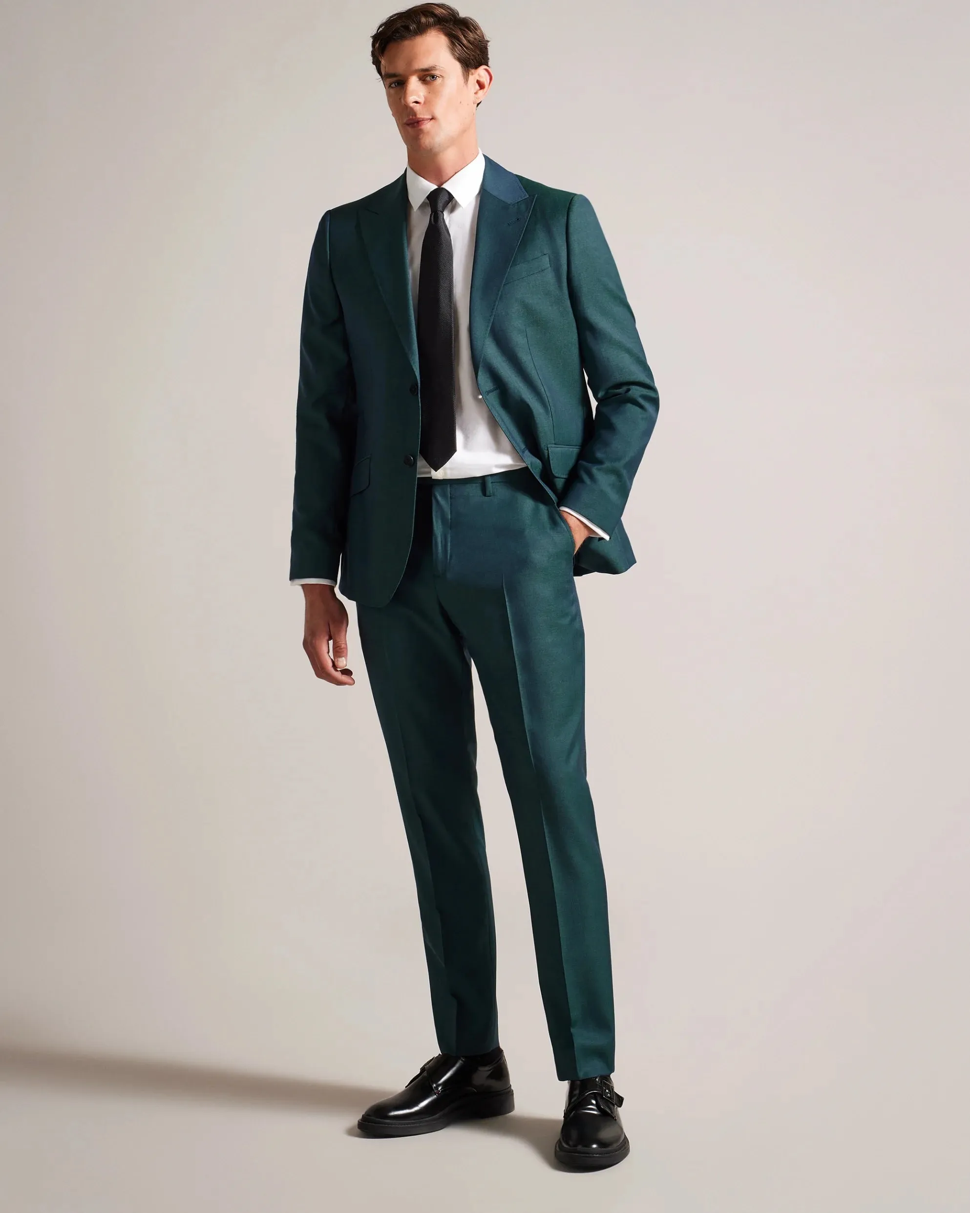 Slim Italian Wool Tonic Trousers - Teal Blue