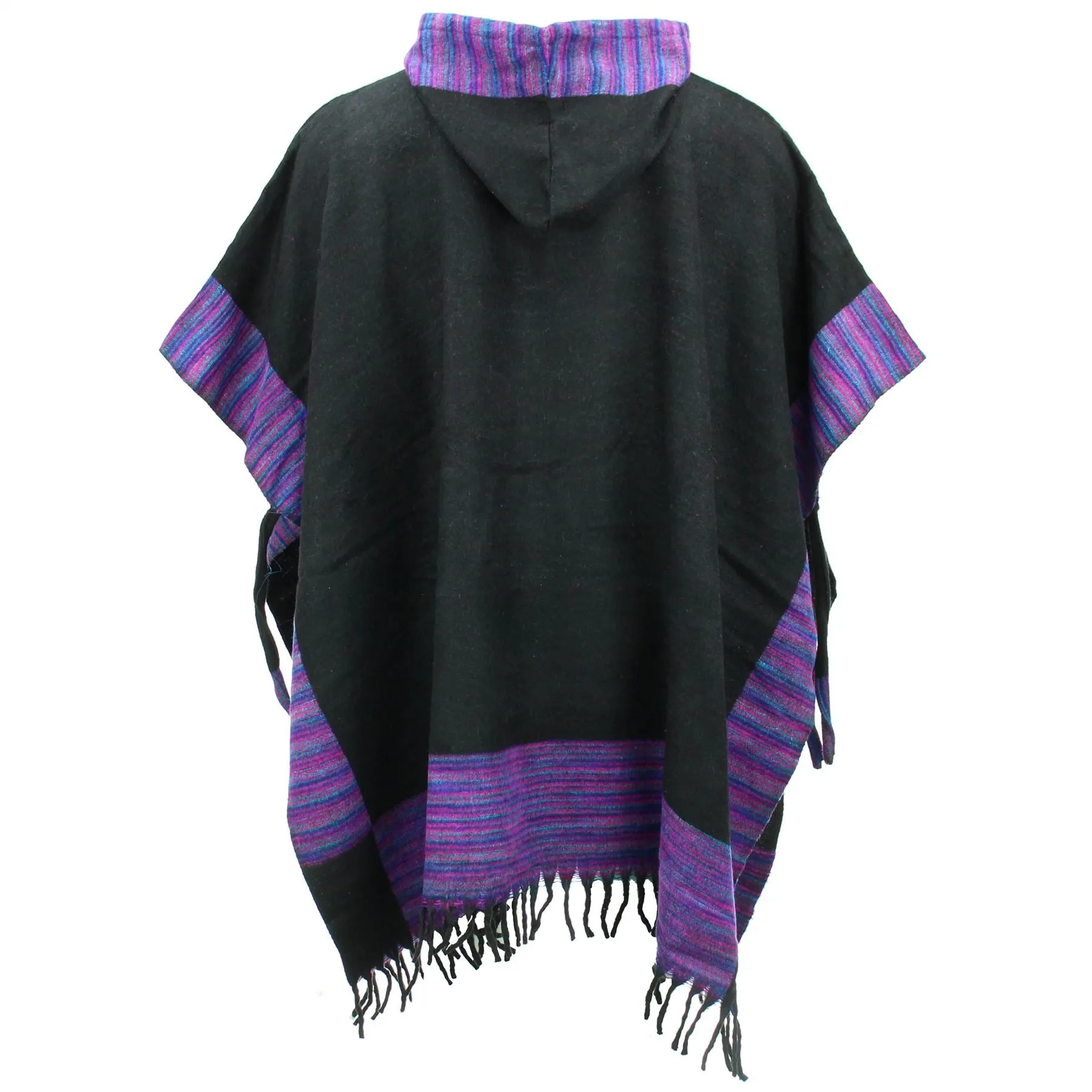 Soft Vegan Wool Hooded Tibet Poncho - Black & Purple