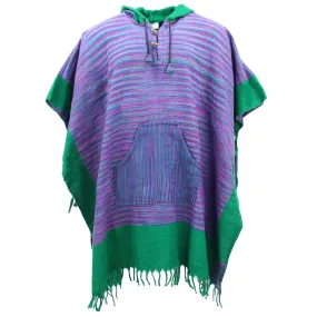 Soft Vegan Wool Hooded Tibet Poncho - Purple & Green