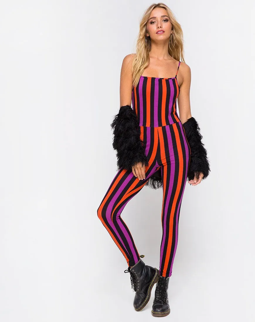 Solita Unitard in Purple and Orange Stripe