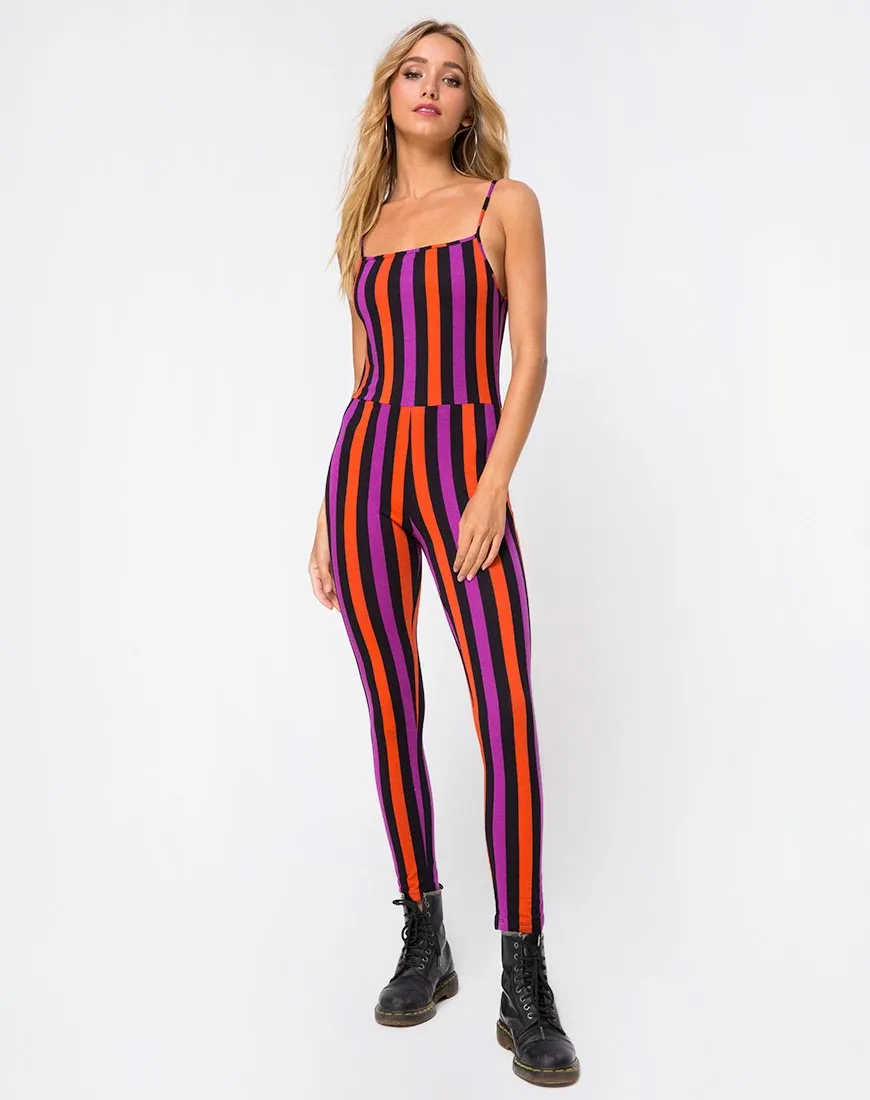 Solita Unitard in Purple and Orange Stripe