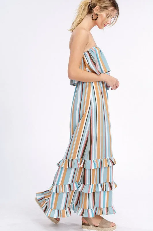 South of the Border Strapless Striped Maxi Dress - Emerald Mix