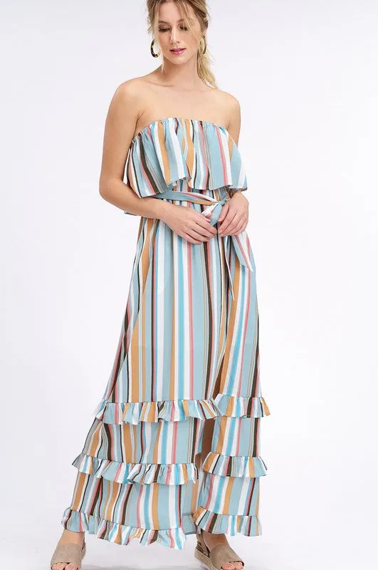 South of the Border Strapless Striped Maxi Dress - Emerald Mix