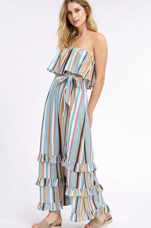 South of the Border Strapless Striped Maxi Dress - Emerald Mix